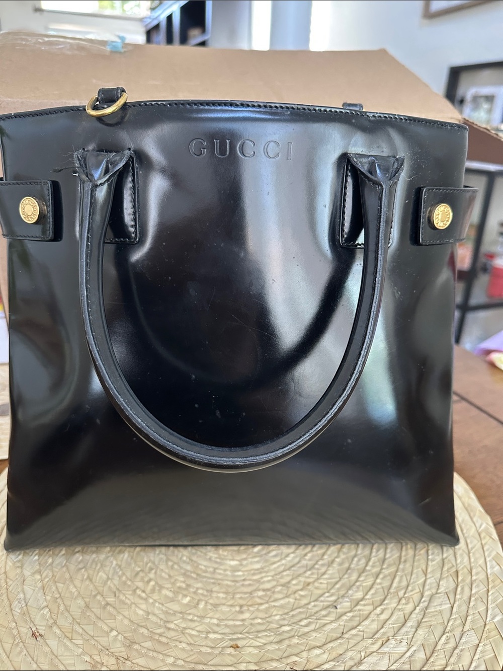 Gucci Black Patent Leather Structured Tote with Gold Hardware - Picture 2 of 10